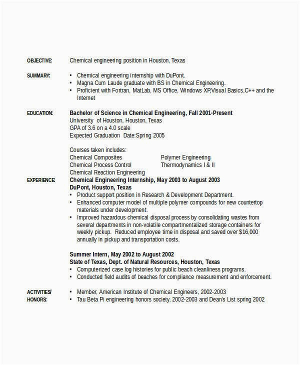 Sample Resume for Chemical Engineering Internship Engineering Resume Template 32 Free Word Documents