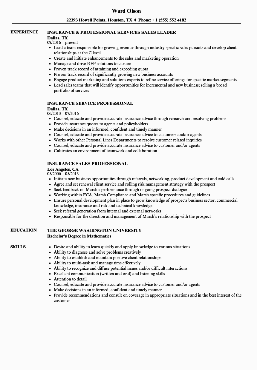 Sample Resume for Experienced Insurance Professional Insurance Professional Resume Samples
