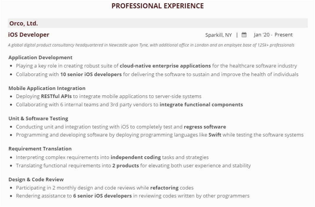 Sample Resume for Experienced Ios Developer Ios Developer Resume Blog Plete 2020 Guide with 20
