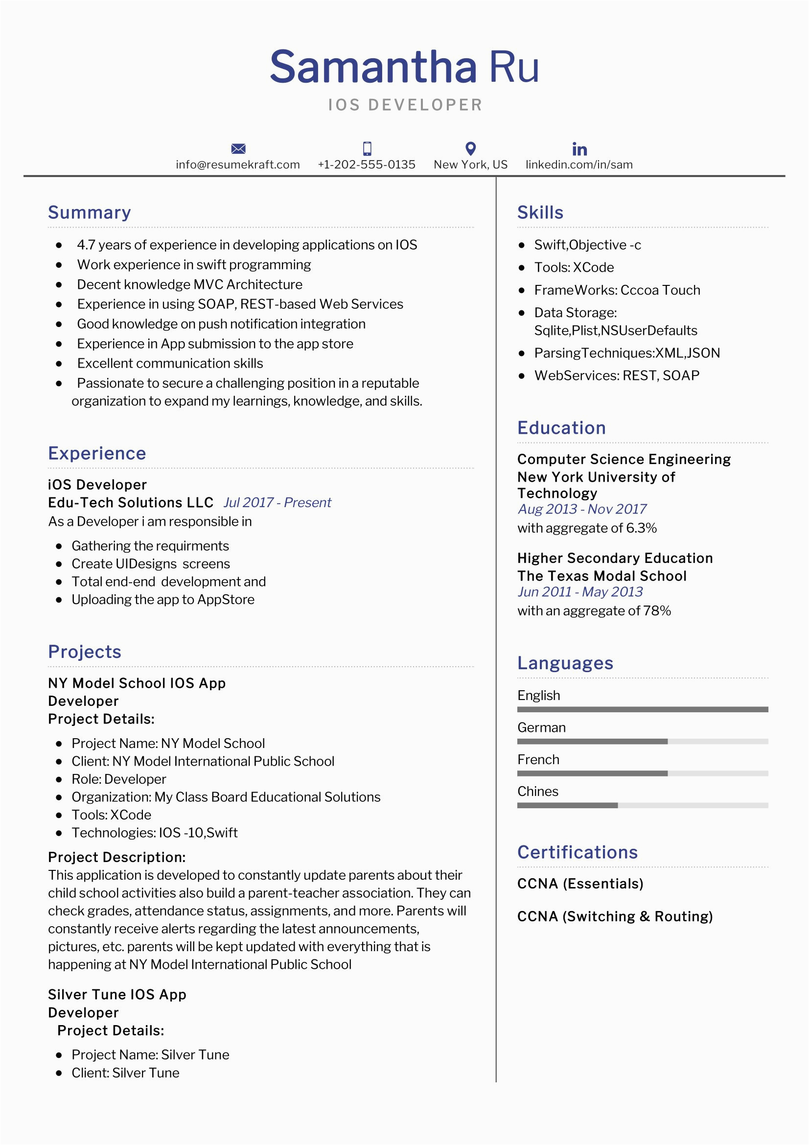 Sample Resume for Experienced Ios Developer Ios Developer Resume Samples