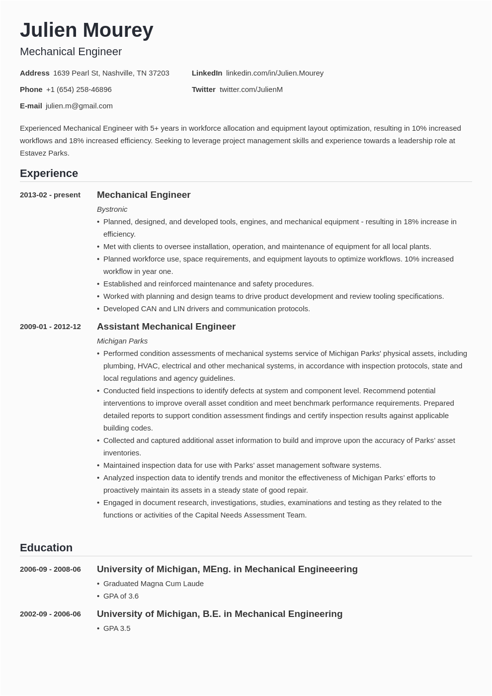 Sample Resume for Experienced Mechanical Engineer Free Download Mechanical Engineer Resume Examples Template & Guide