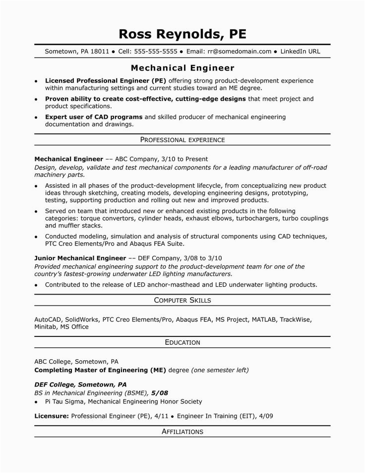Sample Resume for Experienced Mechanical Engineer Free Download Mechanical Engineer Resume Sample New Sample Resume for A