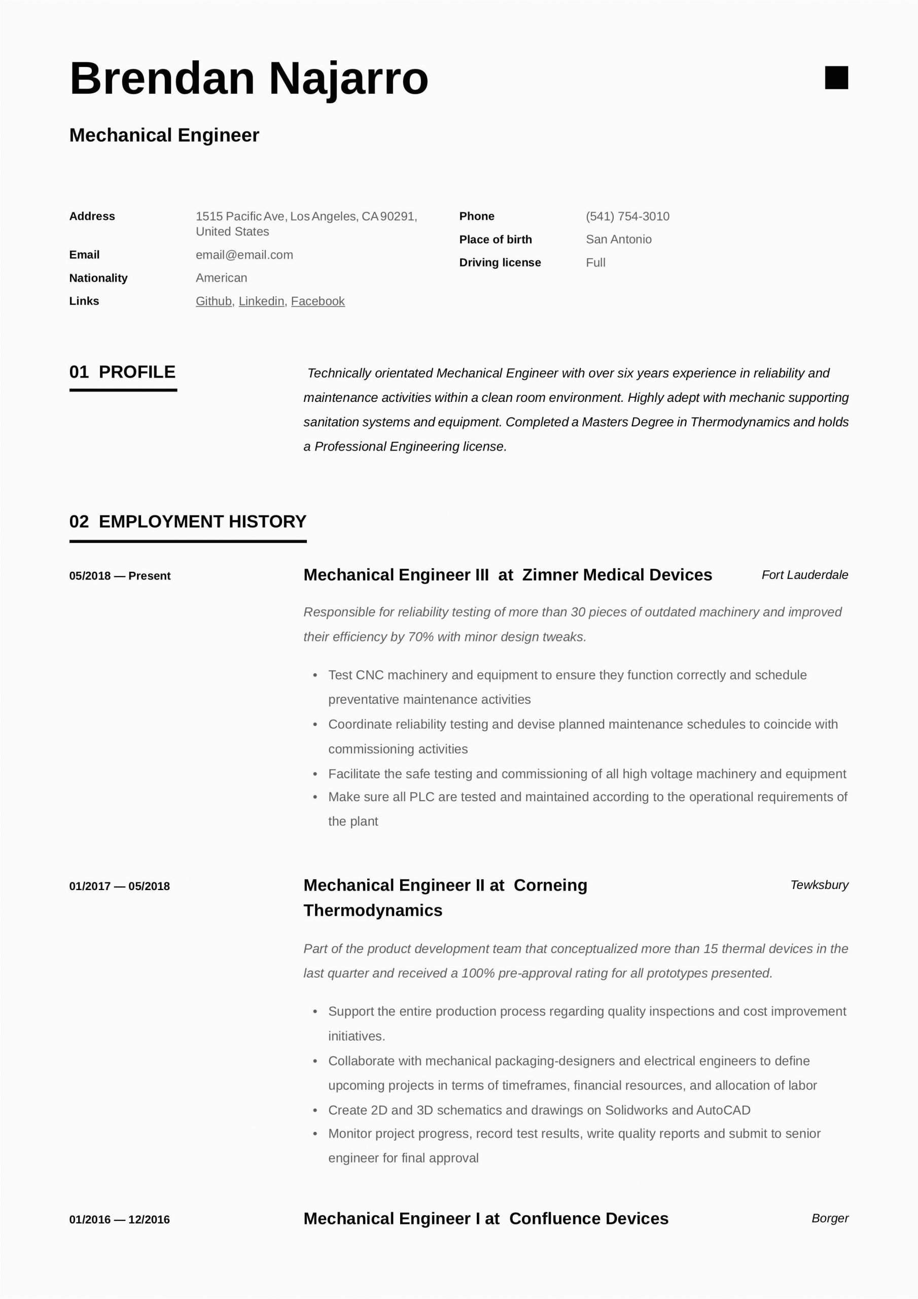 Sample Resume for Experienced Mechanical Engineer Free Download Professional Mechanical Engineer Resume Template Design