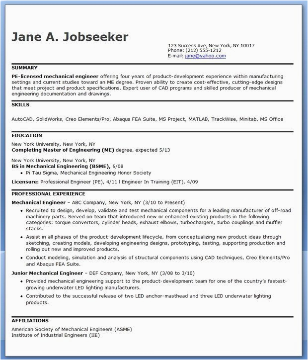 Sample Resume for Experienced Mechanical Engineer Pdf √ 25 Experienced Mechanical Engineer Resume In 2020