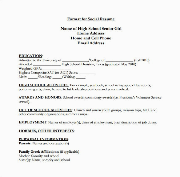 Sample Resume for High School Senior High School Resume Template 9 Free Word Excel Pdf