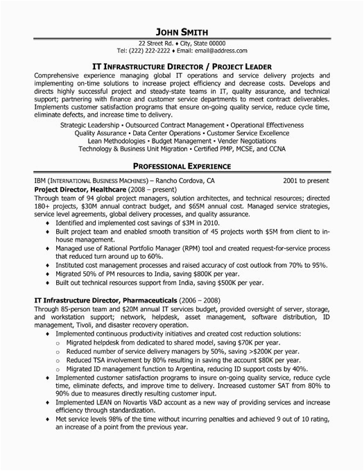 Sample Resume for It Director Position It Infrastructure Director Resume Sample & Template