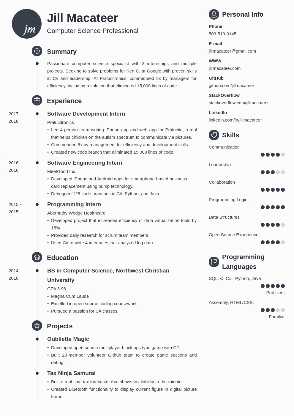 Sample Resume for Ms In Computer Science In Usa Puter Science Cs Resume Example & Template for 2021
