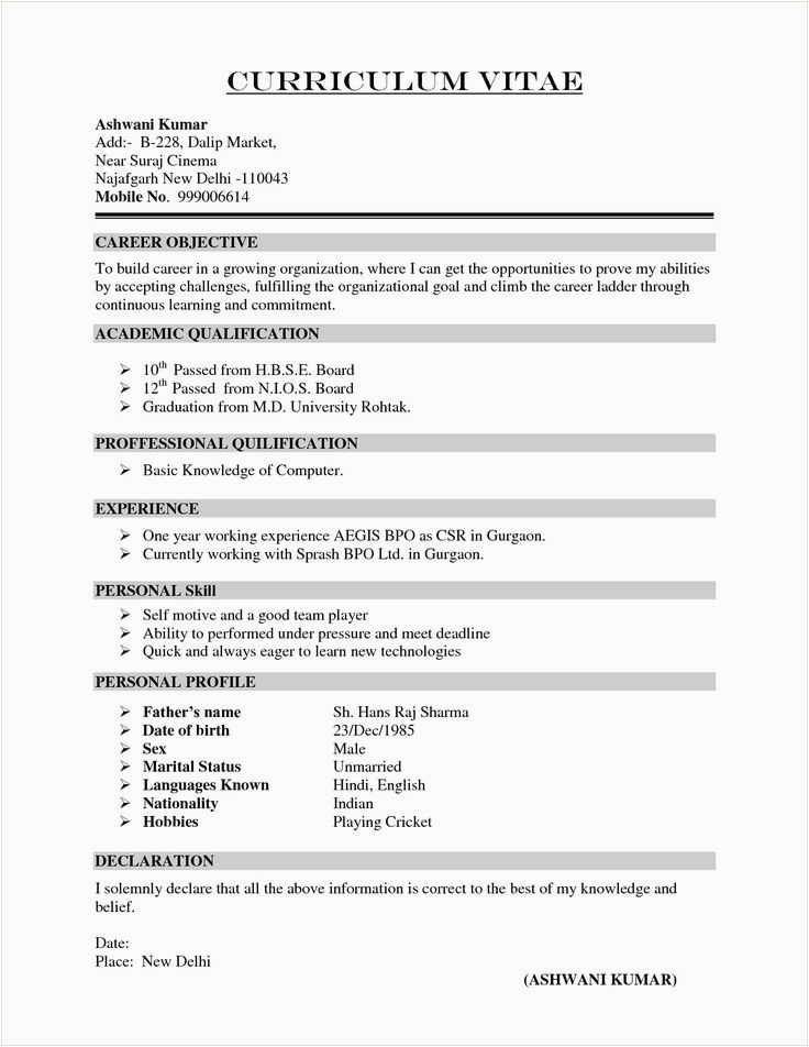 Sample Resume for Msc Chemistry Freshers Download Fresher Resume format for Msc Chemistry