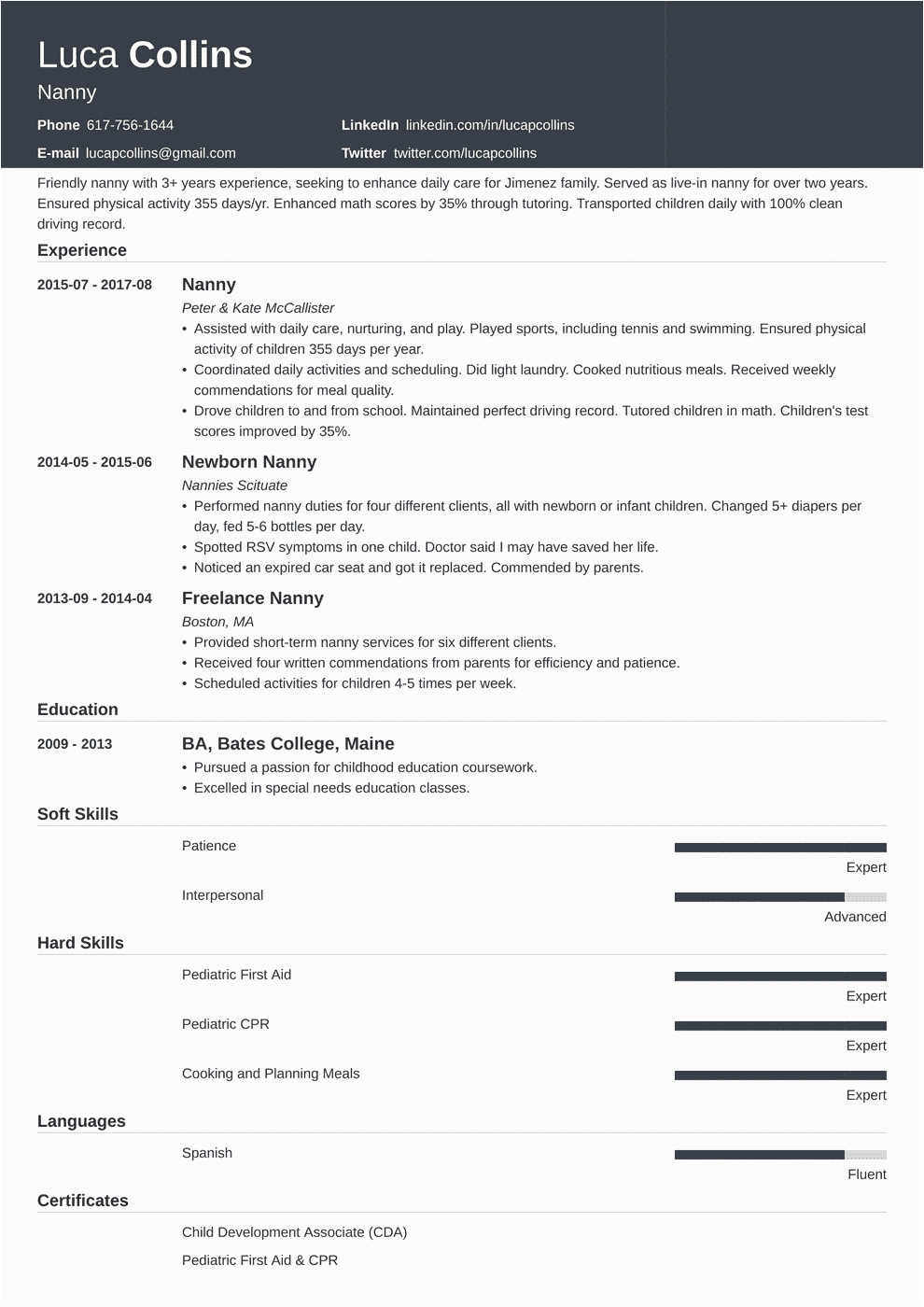 Sample Resume for Nanny In Canada Nanny Resume Examples and 20 Writing Tips [ Template]