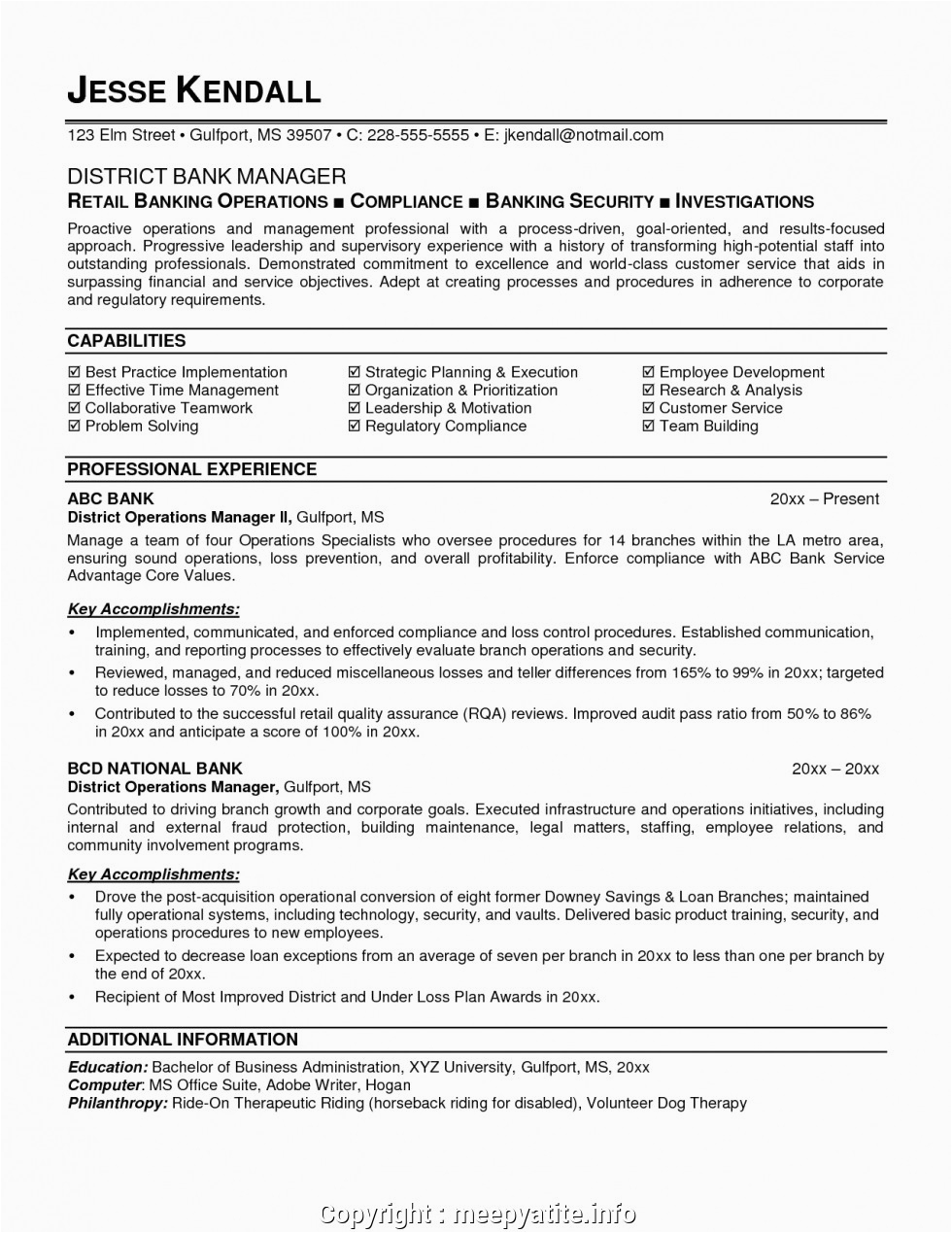 Sample Resume for Operations Manager In Banking Simple Operations Manager Bank Resume Sample Resume format