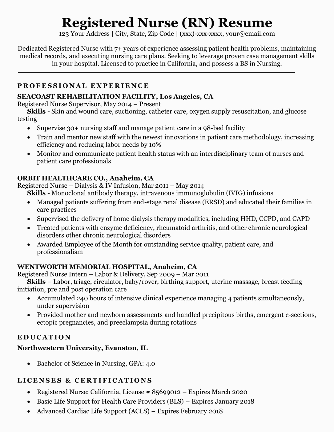 Sample Resume for Registered Nurse with Experience Registered Nurse Rn Resume Sample & Tips