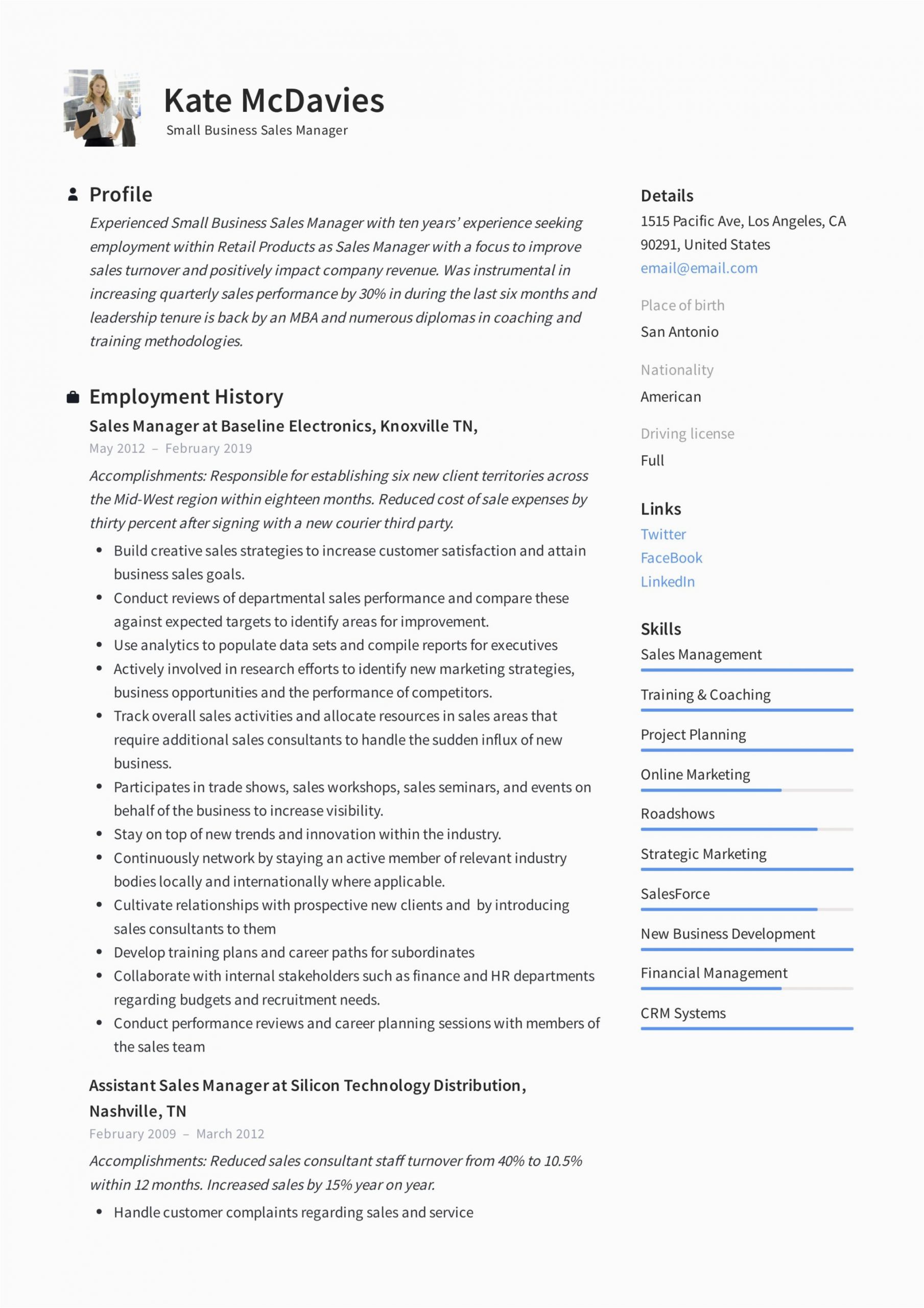 Sample Resume for Sales Manager Position Guide Small Business Sales Manager Resume [x12] Sample