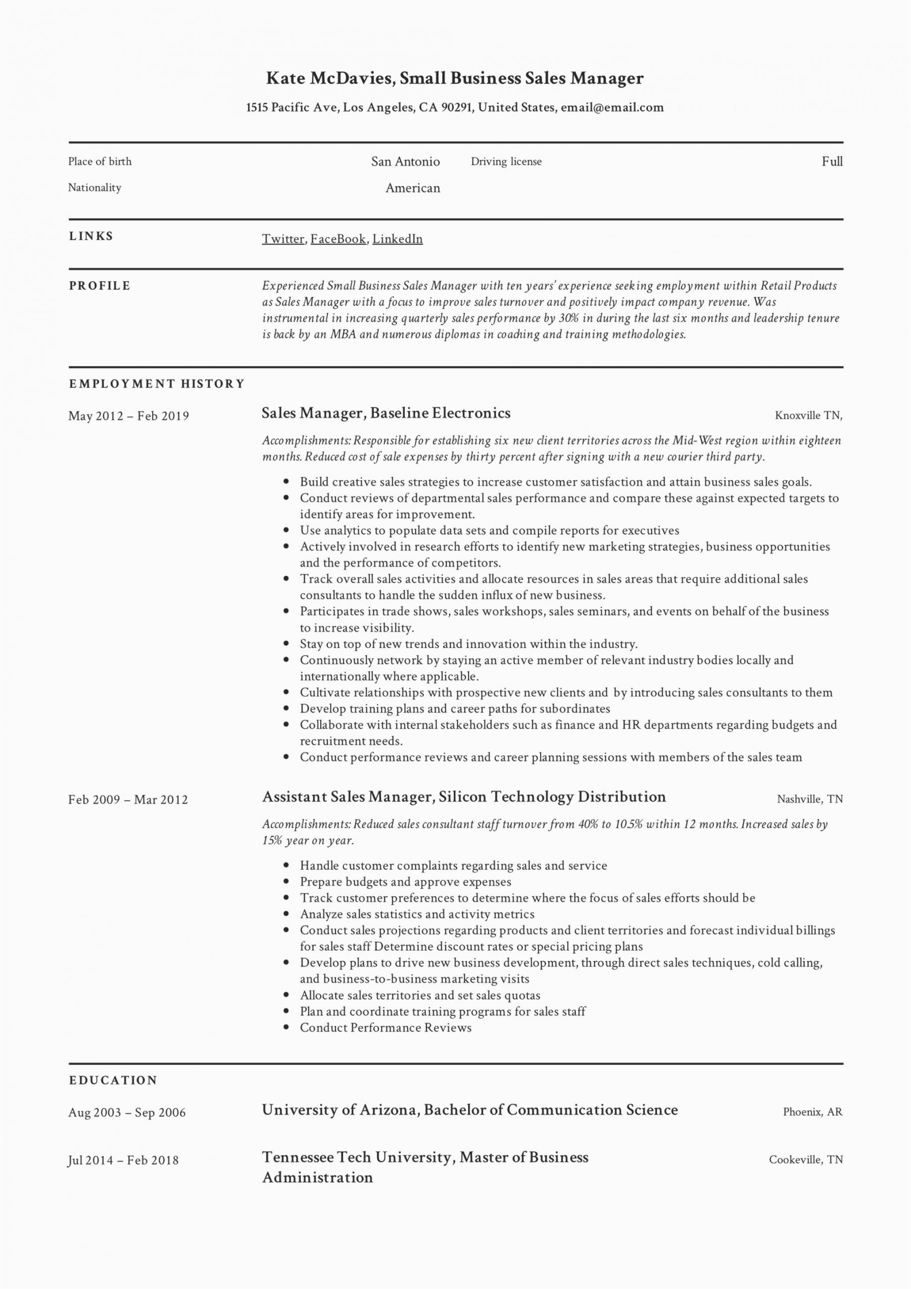 Sample Resume for Sales Manager Position Guide Small Business Sales Manager Resume [x12] Sample