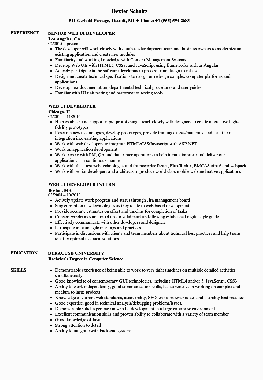 Sample Resume for Two Year Experience Web Ui Developer Resume Samples Velvet Jobs