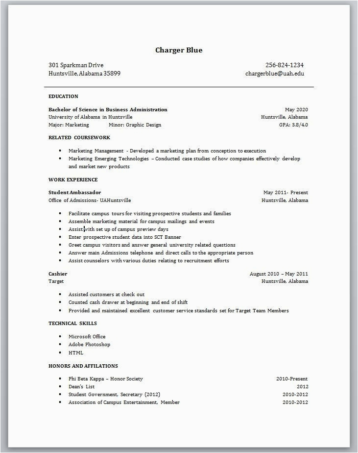 Sample Resume for Undergraduate College Student with No Experience Resume for Students with No Experience – Planner Template Free