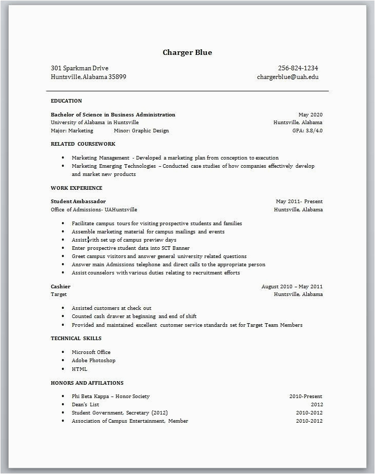 Sample Resume for Undergraduate Student with No Experience Sample Resume for A College Student with No Experience