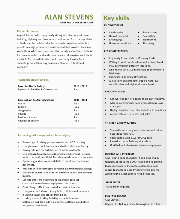 Sample Resume Objectives for General Labor Free 9 General Resume Objective Samples In Pdf