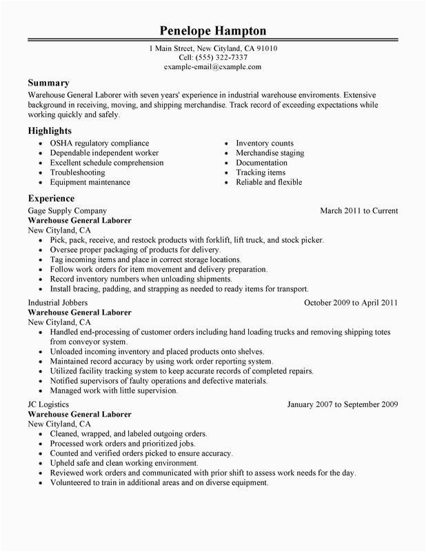 Sample Resume Objectives for General Labor Resume Examples General Labor Examples General Labor