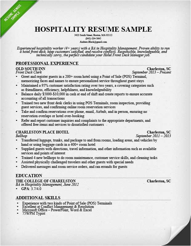 Sample Resume Objectives for Hospitality Industry Hospitality Resume Sample & Writing Guide