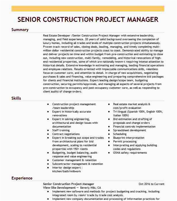 Senior Construction Project Manager Resume Samples Senior Construction Project Manager Resume Example Wayne