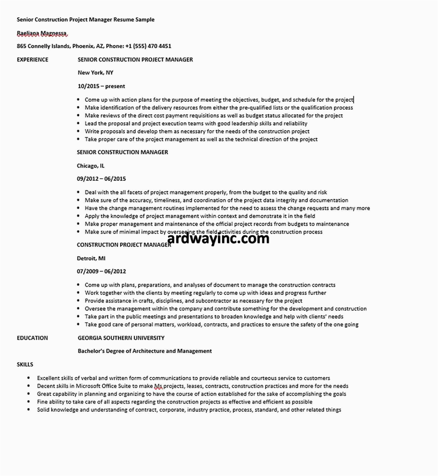 Senior Construction Project Manager Resume Samples Senior Construction Project Manager Resume Sample
