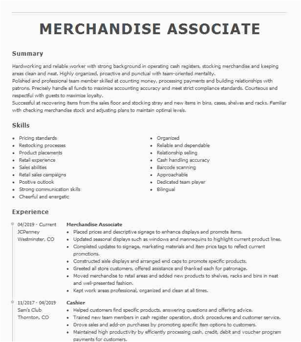 Tj Maxx Sales associate Resume Sample Merchandise associate Resume Example Tj Maxx San