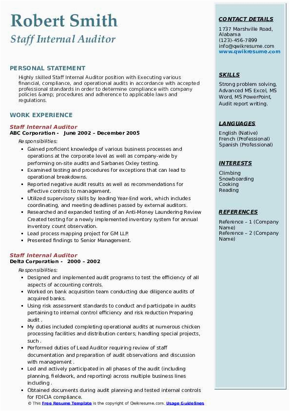 Applying for An Internal Position Resume Template Staff Internal Auditor Resume Samples