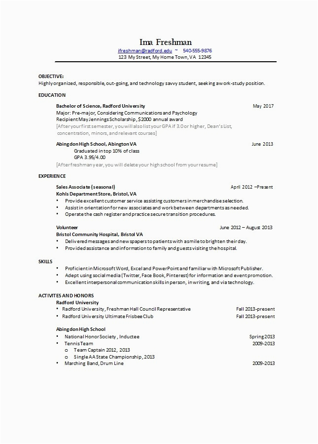 Basic Resume Template for College Students 50 College Student Resume Templates & format Templatelab