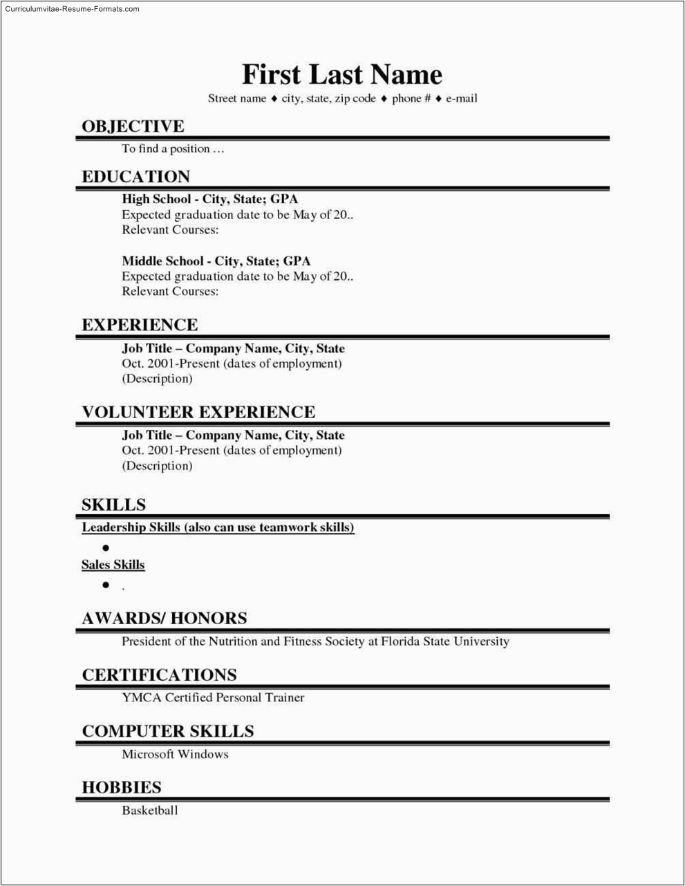 Basic Resume Template for College Students College Student Resume Template Microsoft Word – Task List