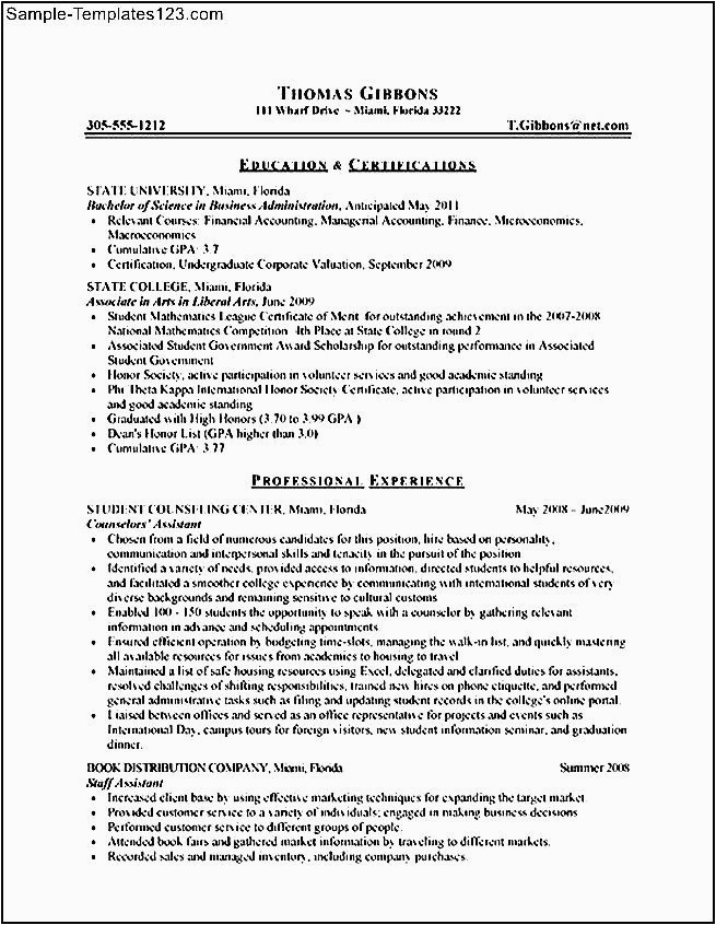 College Student Resume for Internship Template College Student Resume for Internship Sample Templates