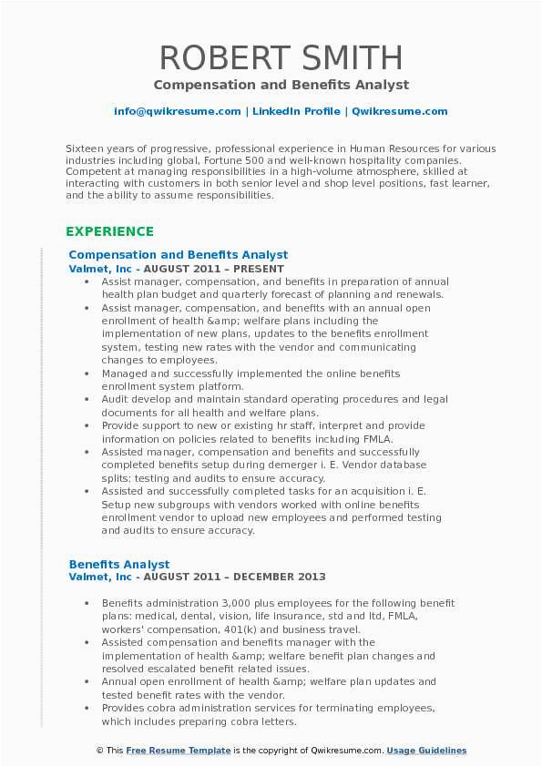 Compensation and Benefits Analyst Resume Sample Benefits Analyst Resume Samples