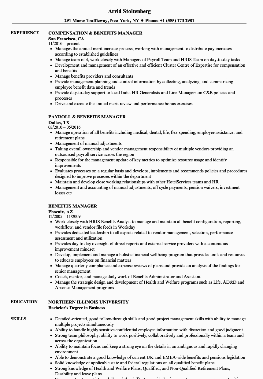 Compensation and Benefits Manager Resume Sample Benefits Manager Resume Samples