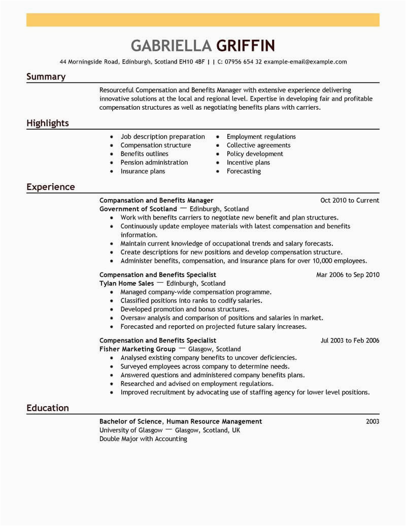 Compensation and Benefits Manager Resume Sample Best Pensation and Benefits Resume Example From