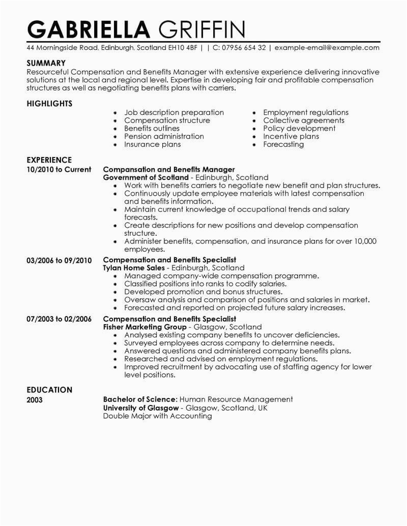 Compensation and Benefits Manager Resume Sample Best Pensation and Benefits Resume Example From