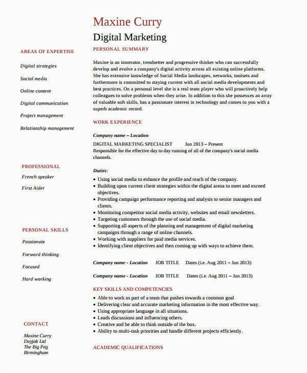 Digital Marketing Resume Template Free Download Free Marketing Resume Templates 26 Free Word Pdf