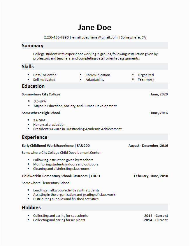 Entry Level and First Job Resume Templates First Resume for First Job Resumes