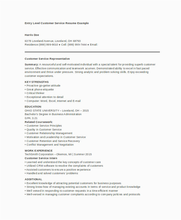 Entry Level Customer Service Resume Template 10 Customer Service Resume Templates Pdf Doc