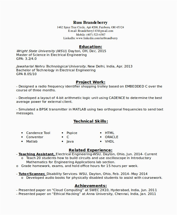 Entry Level Electrical Engineering Resume Sample 9 Entry Level Resume Examples Pdf Doc