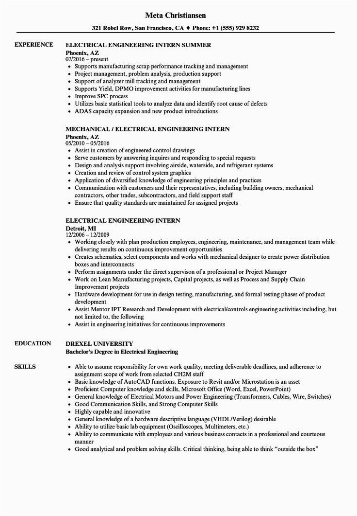 Entry Level Electrical Engineering Resume Sample Entry Level Electrical Engineer Resume Elegant Electrical