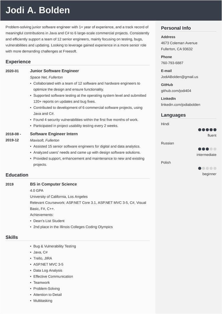 Entry Level software Engineer Resume Template Entry Level software Engineer Resume—sample and Tips