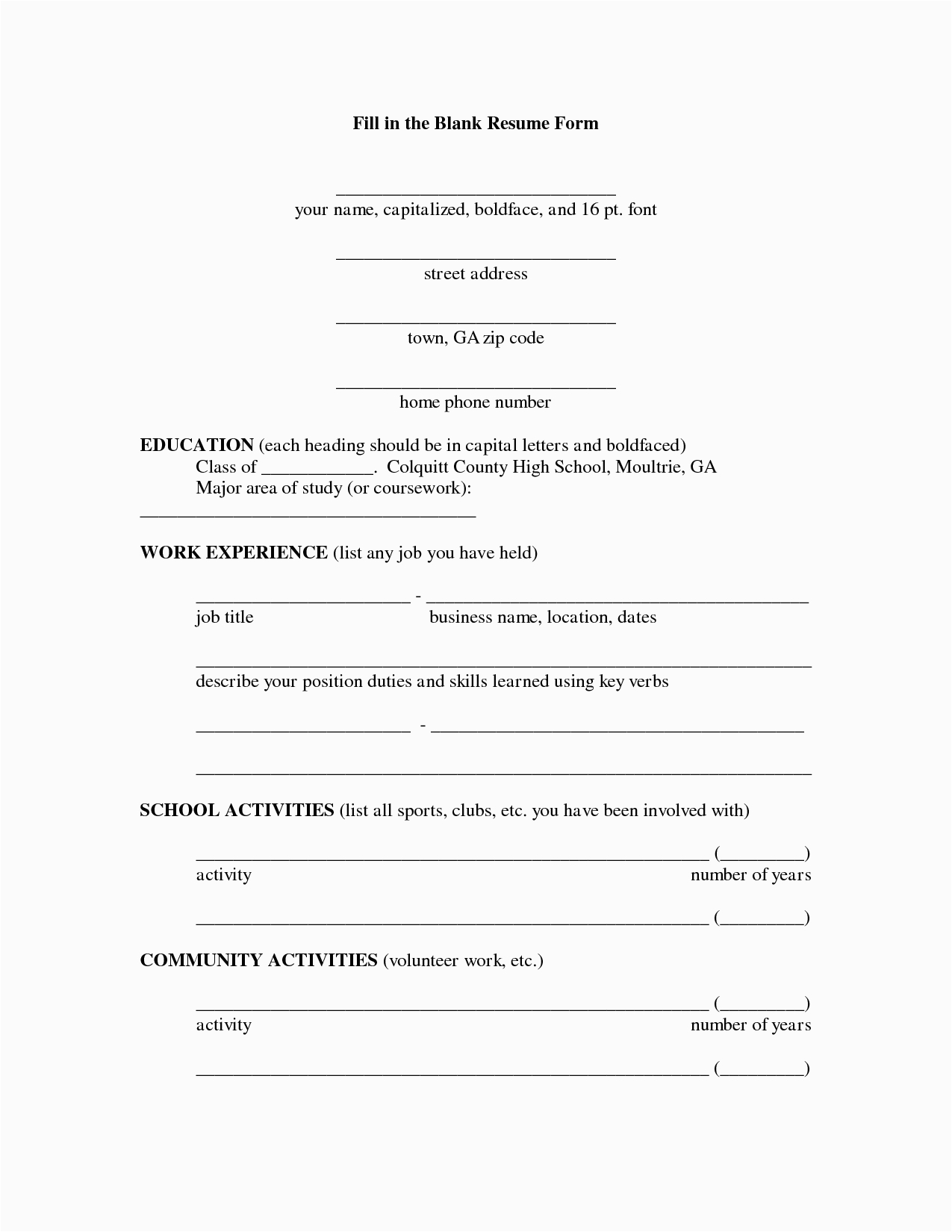 Fill In the Blank Functional Resume Template Resume to Fill Out Resume Sample