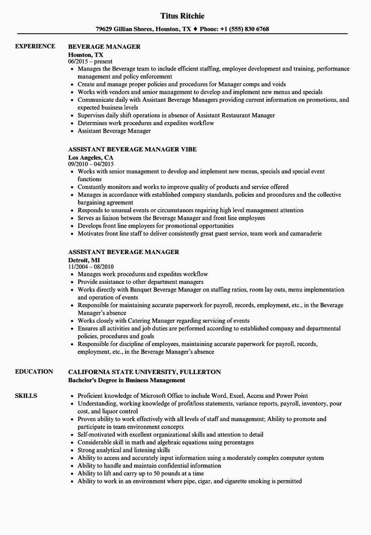 Food and Beverage Manager Resume Template Food and Beverage Manager Resume Awesome Beverage Manager