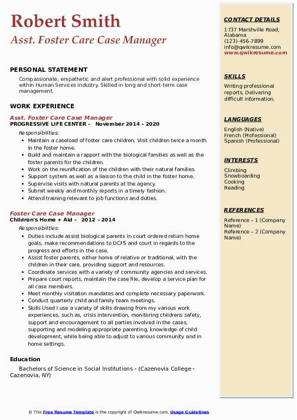 Foster School Of Business Resume Template Foster Care Case Manager Resume Samples