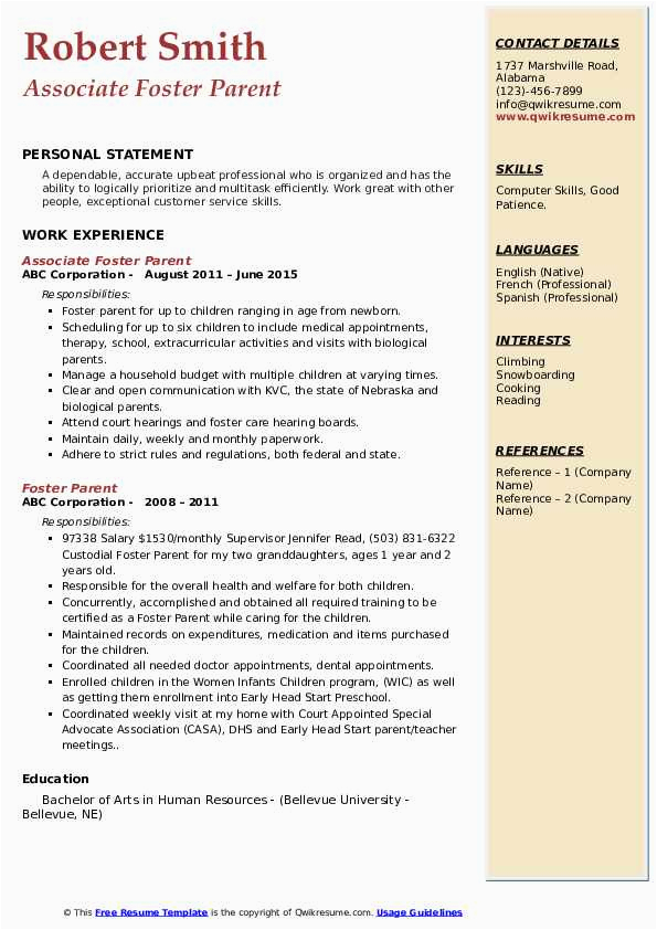 Foster School Of Business Resume Template Foster Parent Resume Samples