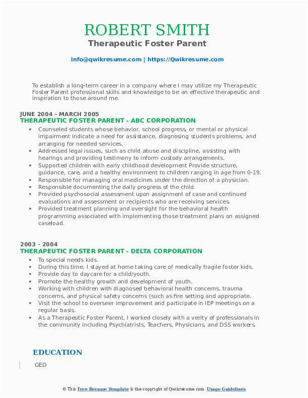 Foster School Of Business Resume Template therapeutic Foster Parent Resume Samples