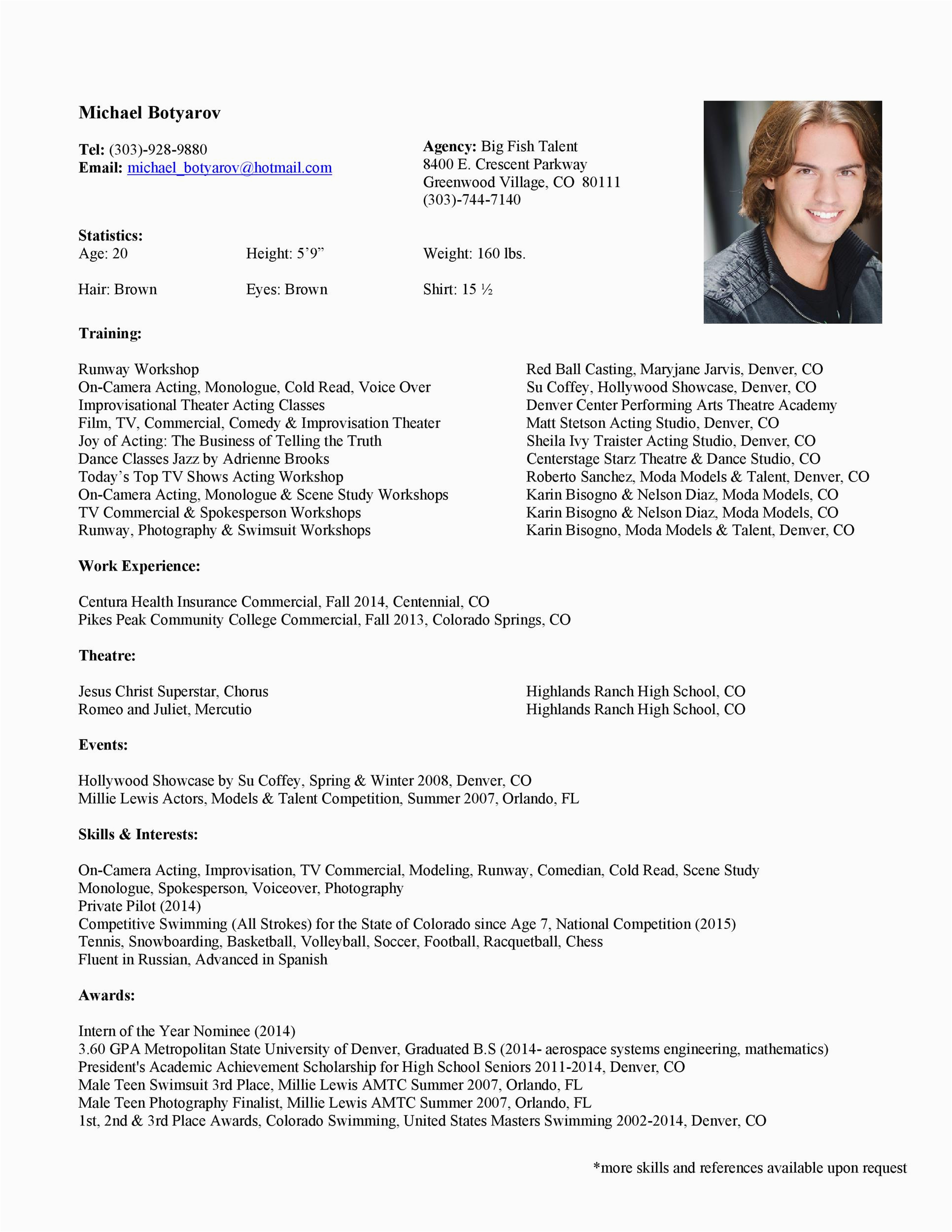Free Acting Resume Template with Photo 50 Free Acting Resume Templates Word & Google Docs