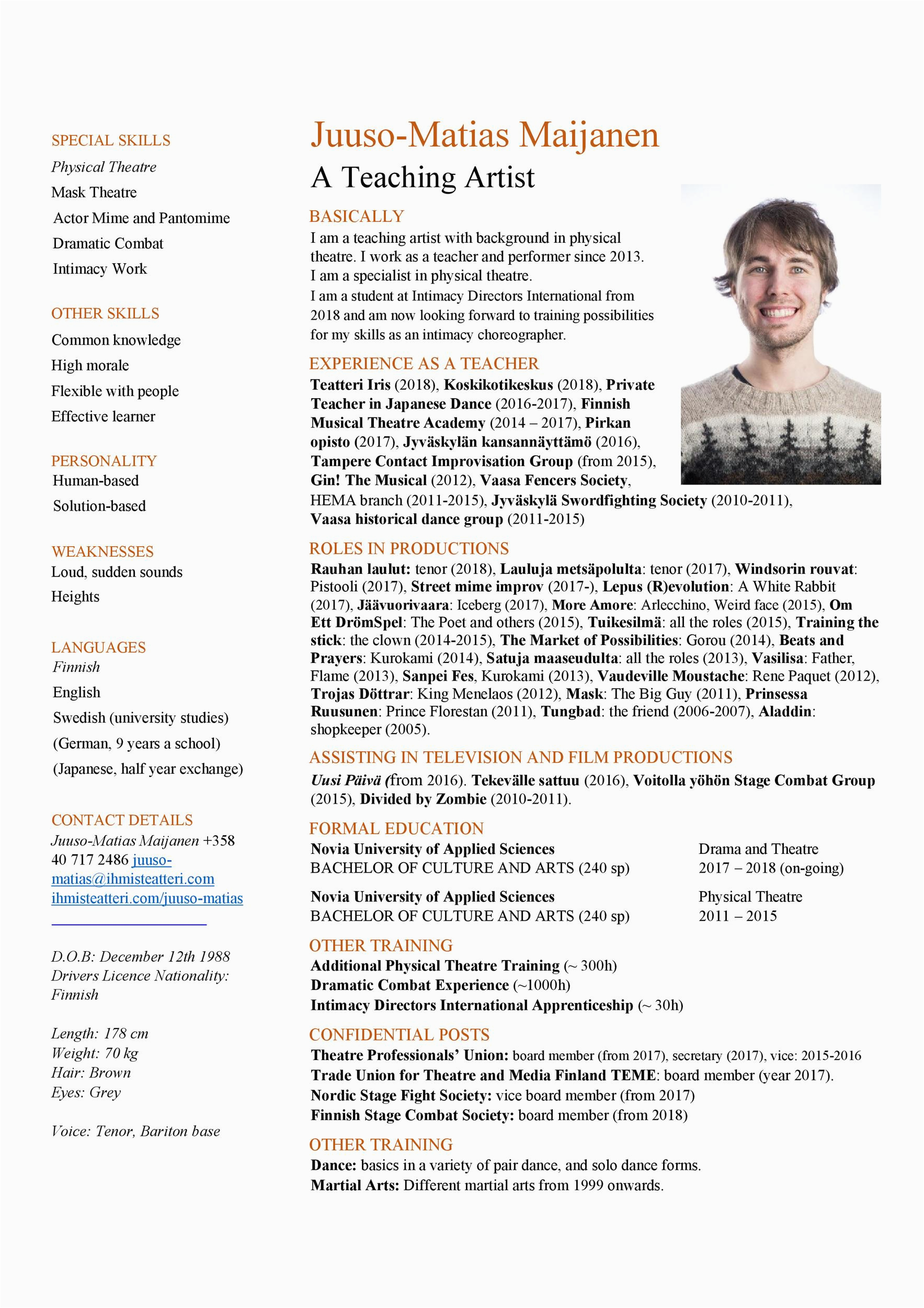 Free Acting Resume Template with Photo 50 Free Acting Resume Templates Word & Google Docs