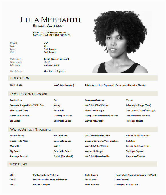 Free Acting Resume Template with Photo Free 20 Useful Sample Acting Resume Templates In Pdf