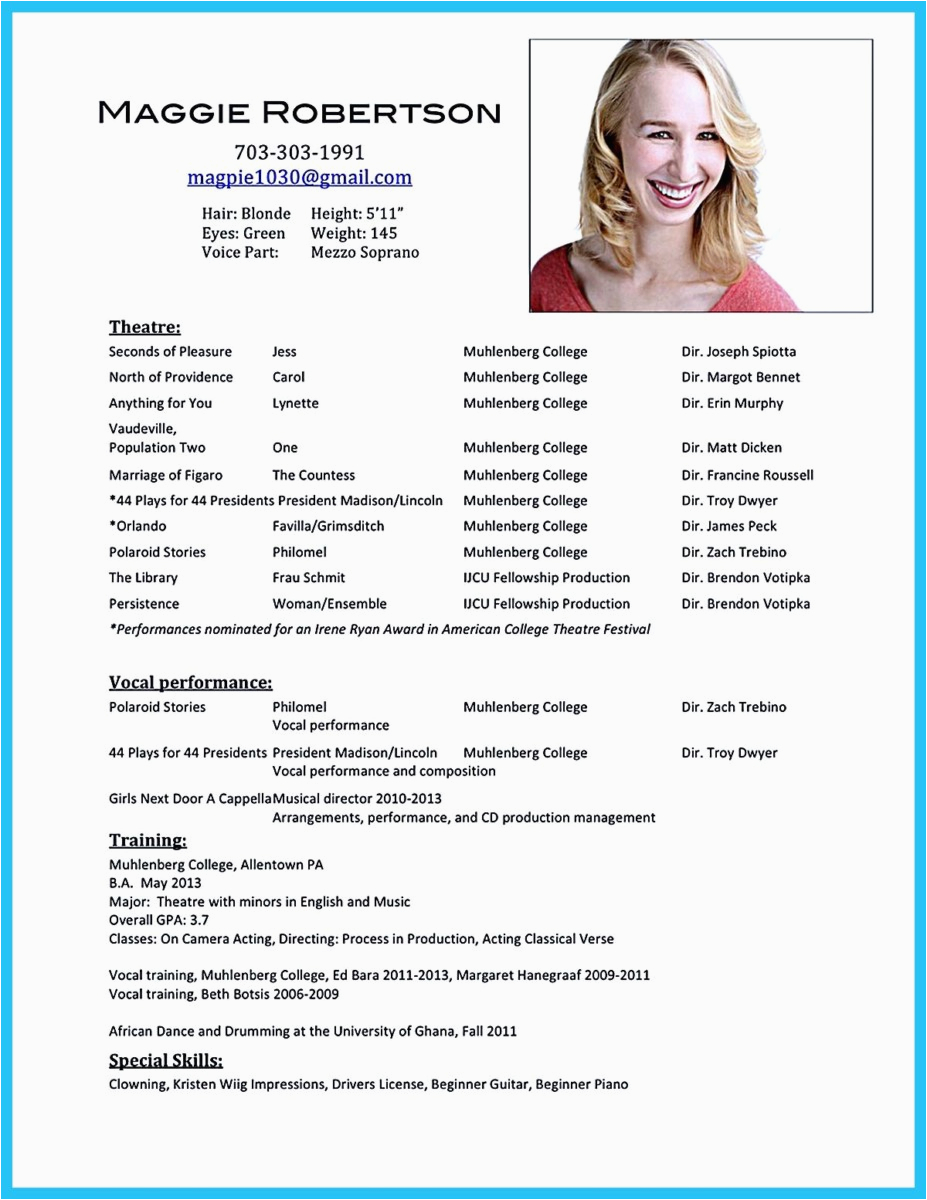 Free Acting Resume Template with Photo Outstanding Acting Resume Sample to Get Job soon