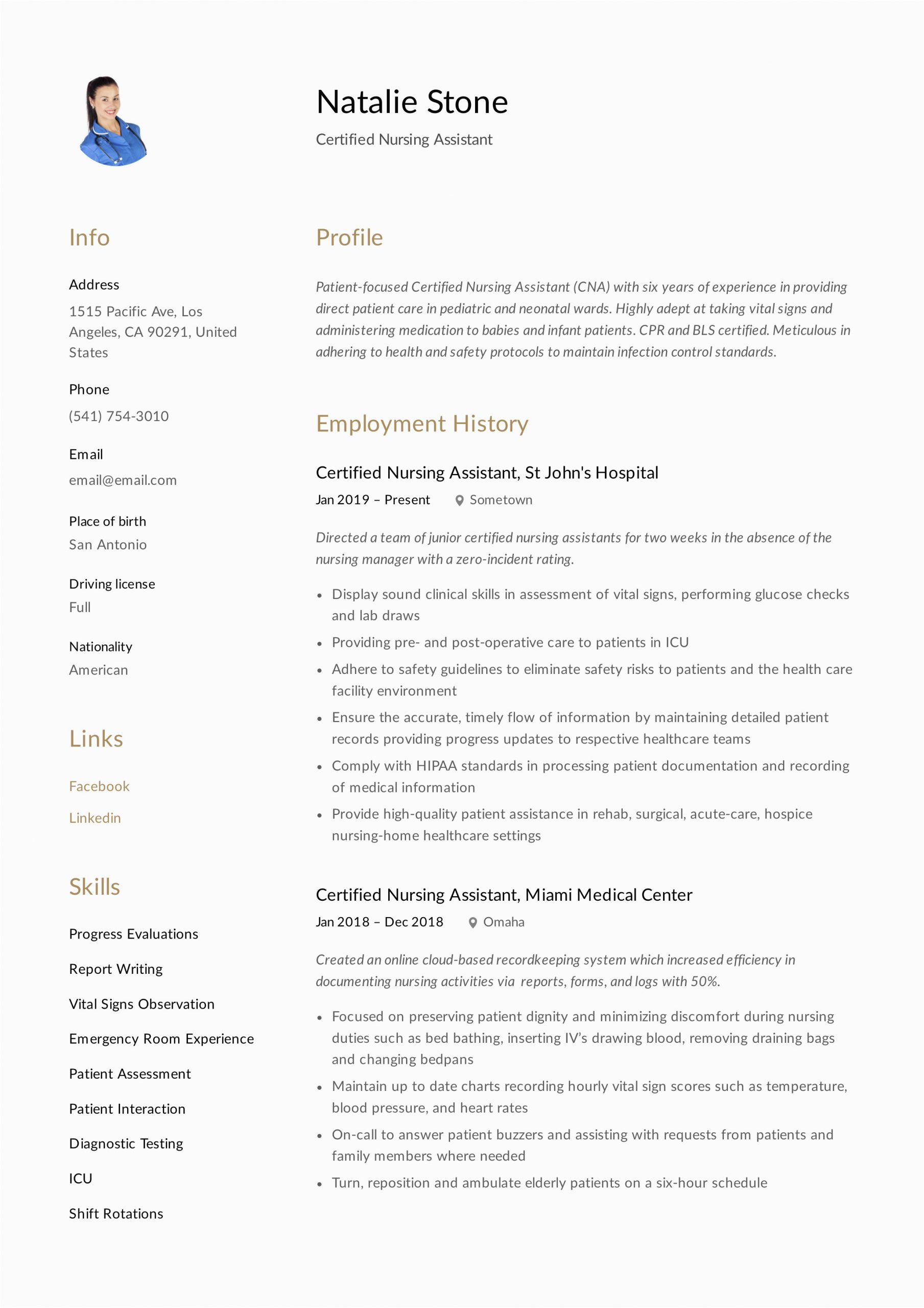 Free Certified Nursing assistant Resume Template Certified Nursing assistant Resume & Writing Guide
